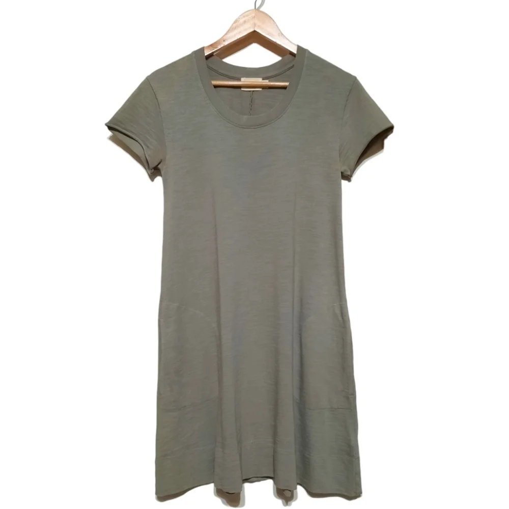 NATION LTD T-shirt Dress A-line Pockets Monochrome Med Khaki Olive Green XS 0 2 - Picture 2 of 8